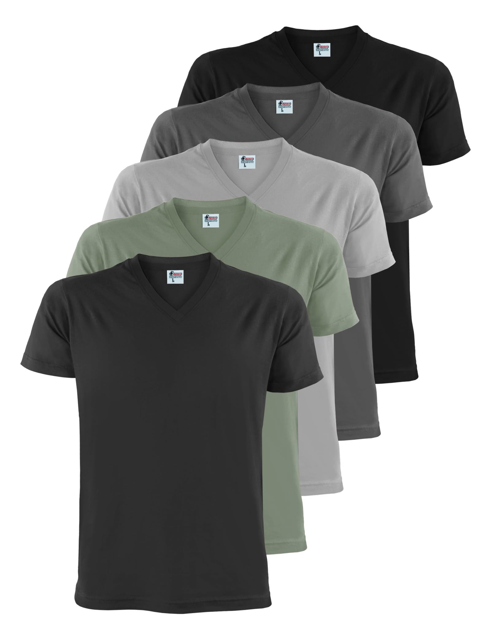 ALPIDEX Herren T-Shirts 5er Set Baumwolle Kurzarm Einfarbig 3XL M L S XL XXL V-Ausschnitt Basic Shirt